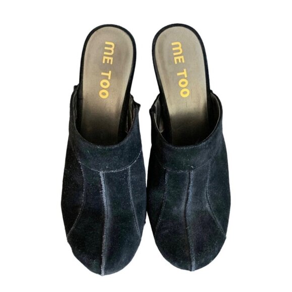 ME TOO Black Suede Leather Studded Platform Heeled Women's Clogs Mules Size 8M - Picture 2 of 9
